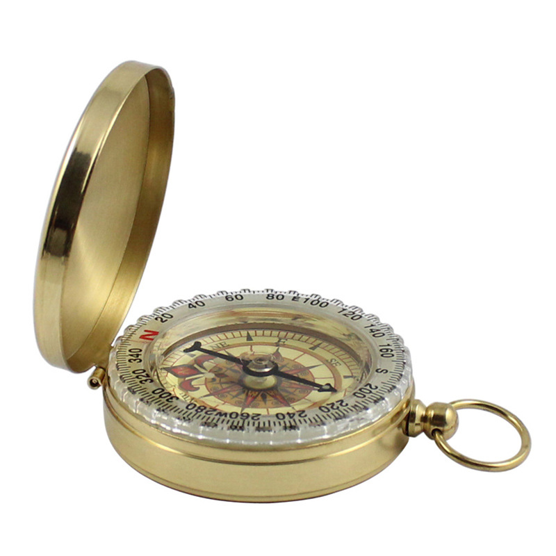 Vintage Brass Pocket Compass for Hiking and Camping with Glow Navigation Display