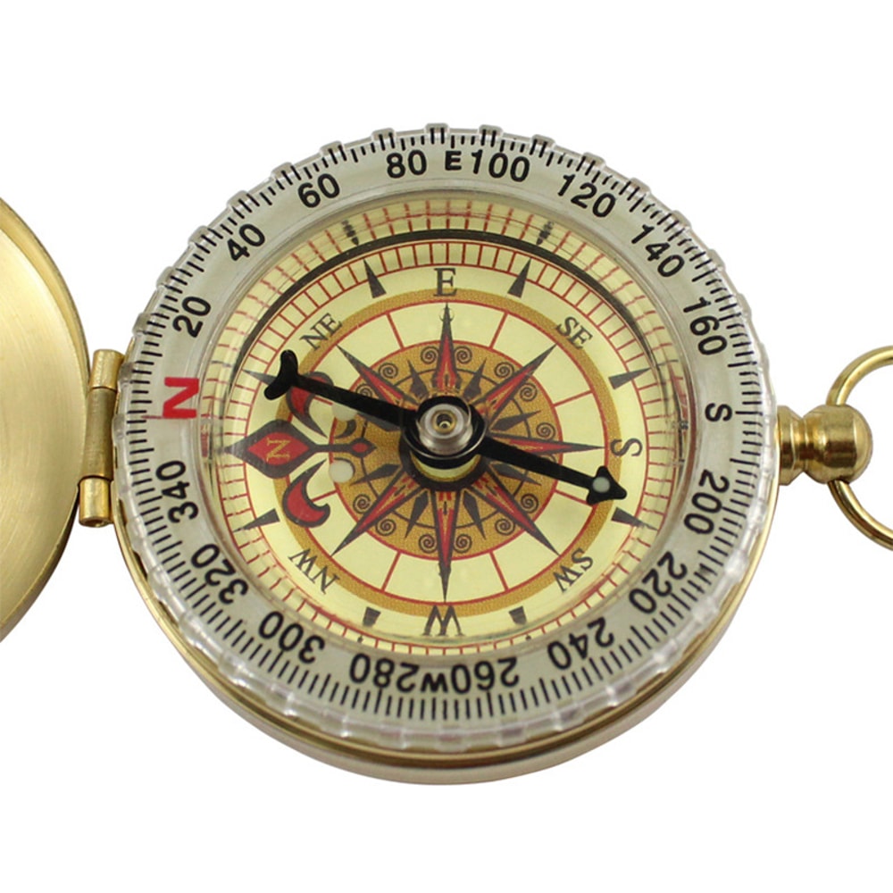 Vintage Brass Pocket Compass for Hiking and Camping with Glow Navigation Display