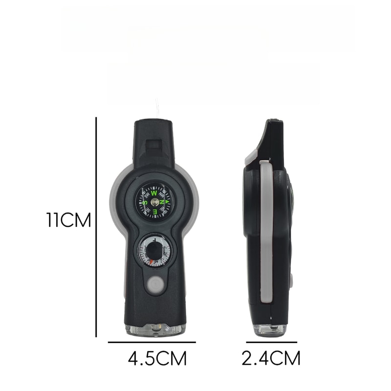 Multifunctional Outdoor Survival Whistle with LED Light Compass Thermometer Tool