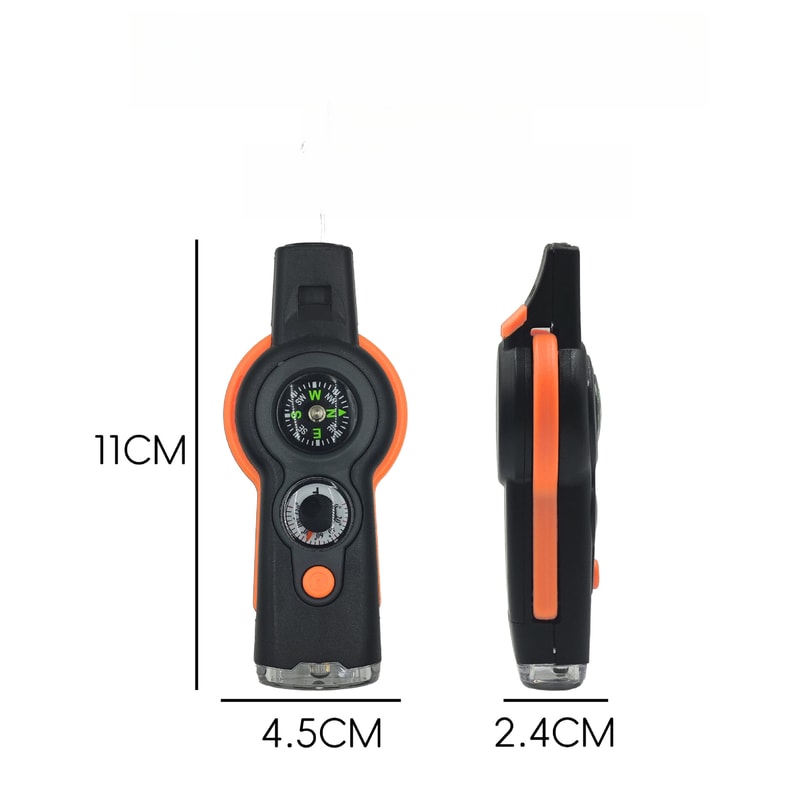 Multifunctional Outdoor Survival Whistle with LED Light Compass Thermometer Tool