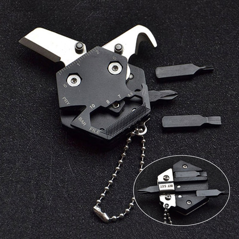 Mini EDC Multitool Keychain Screwdriver with Folding Knife and Hex Wrench