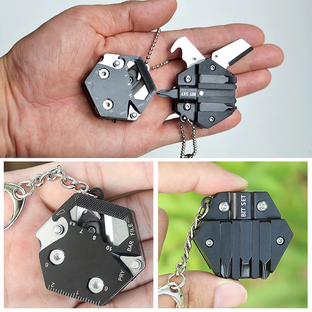Mini EDC Multitool Keychain Screwdriver with Folding Knife and Hex Wrench