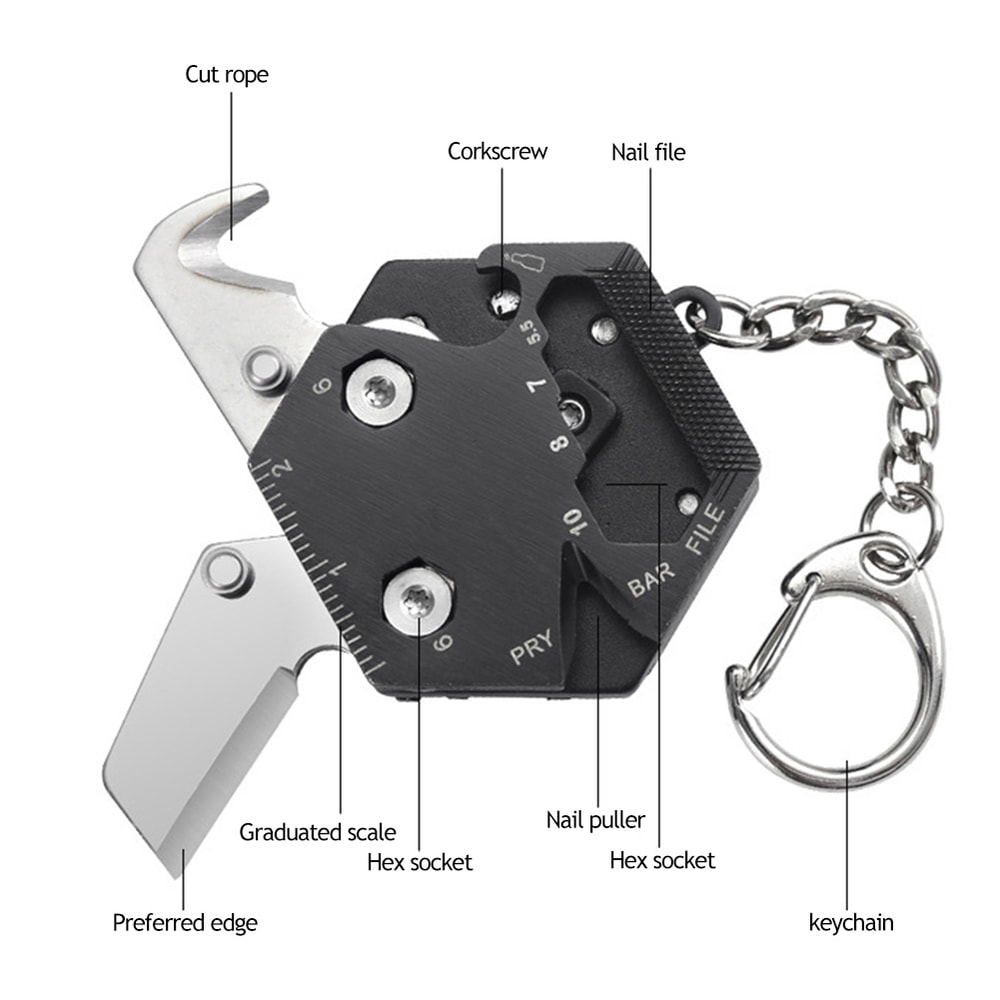 Mini EDC Multitool Keychain Screwdriver with Folding Knife and Hex Wrench