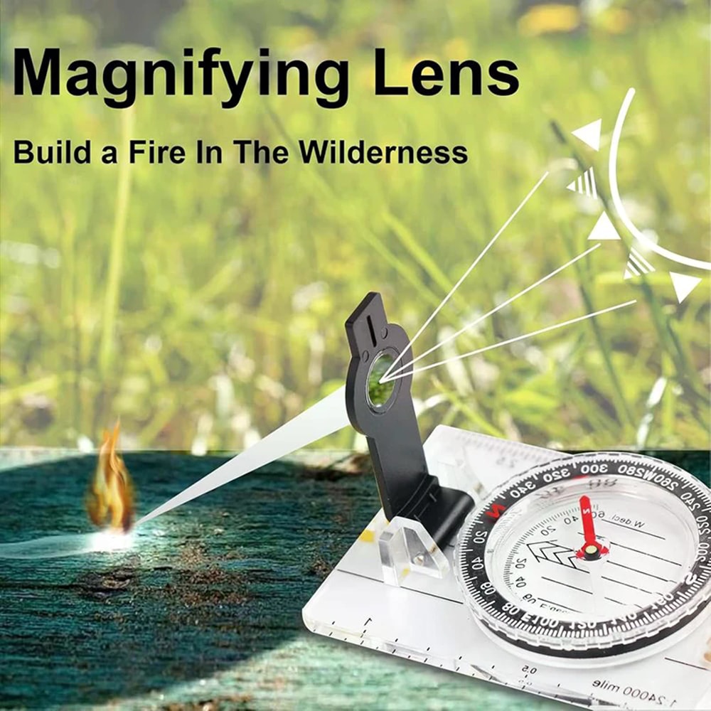 Multifunction Map Compass Tool Folding Hiking Compass Ruler Waterproof Navigation Guide