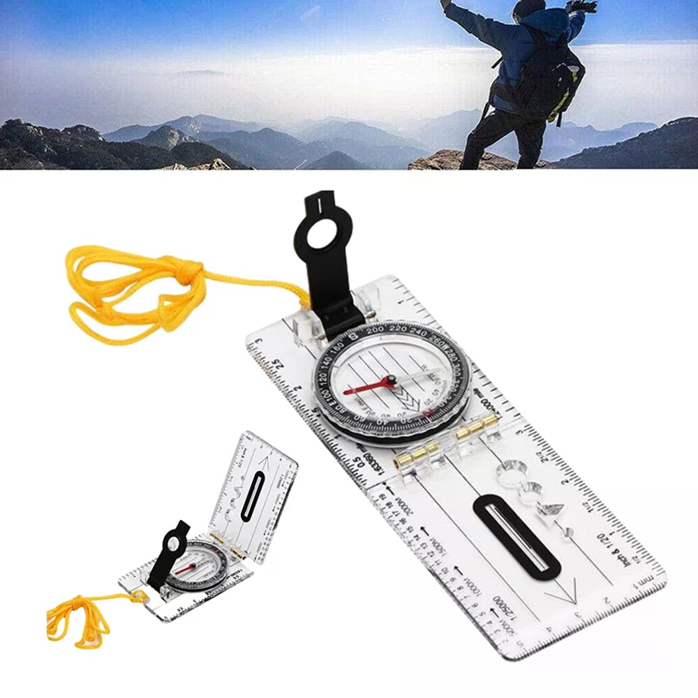Multifunction Map Compass Tool Folding Hiking Compass Ruler Waterproof Navigation Guide