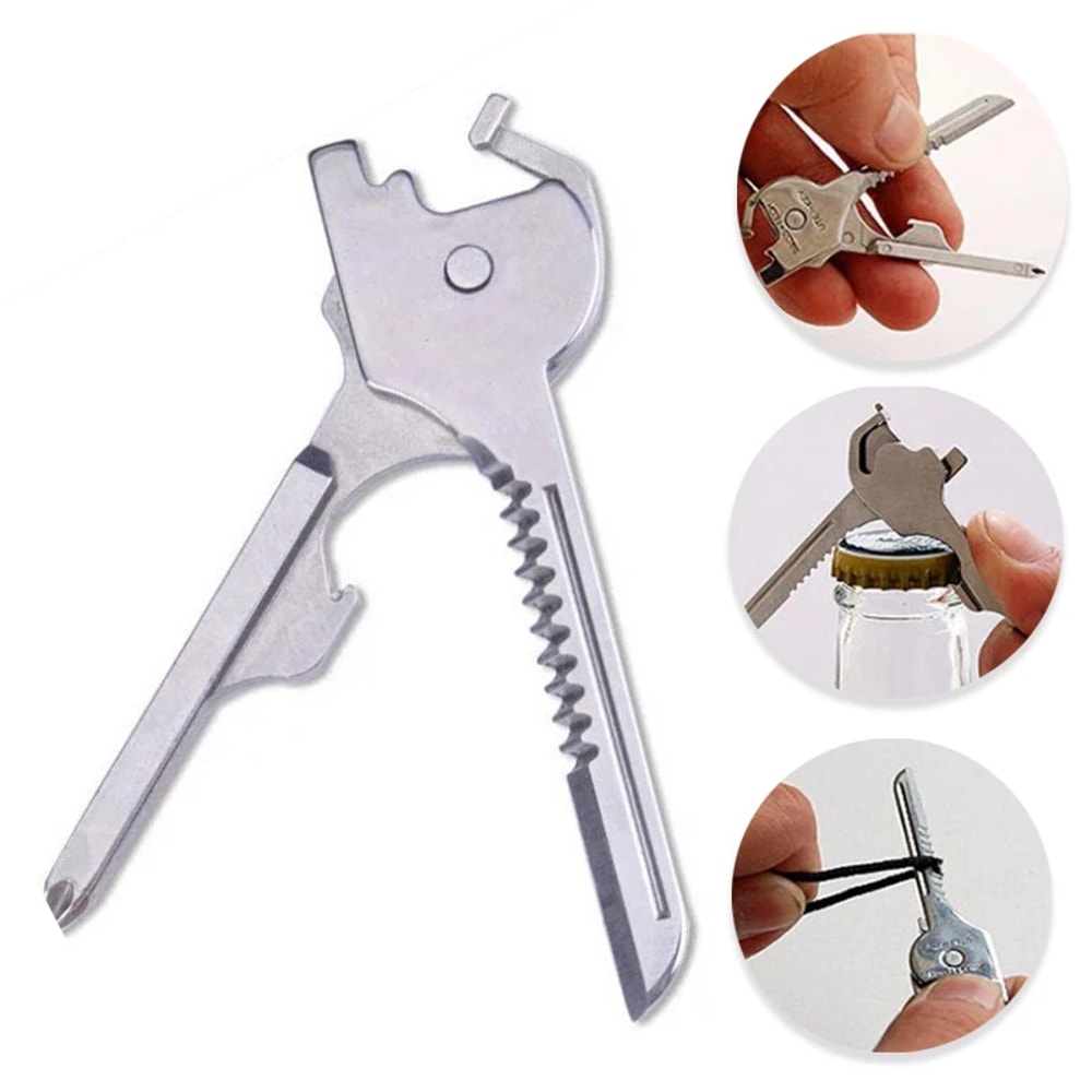 Stainless Steel Multitool Keychain Compact EDC Survival Tool with Screwdriver for Outdoor and Everyday Use