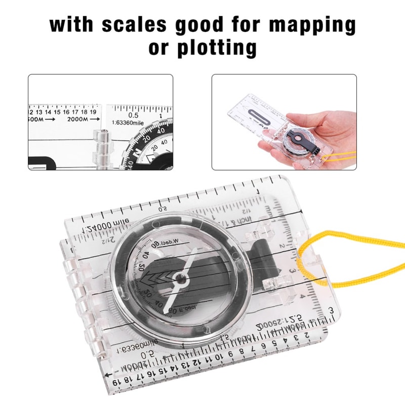 Lightweight Orienteering Compass with Ruler and Strap for Map Navigation and Hiking