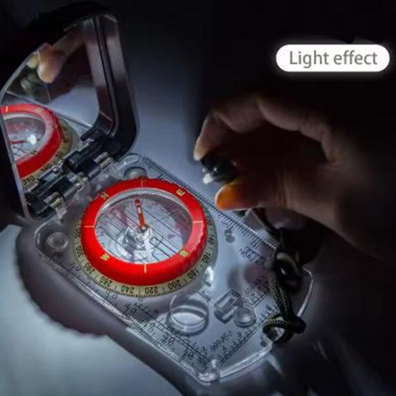 Lightweight Waterproof Camping Compass with LED Light and Adjustable Declination Base