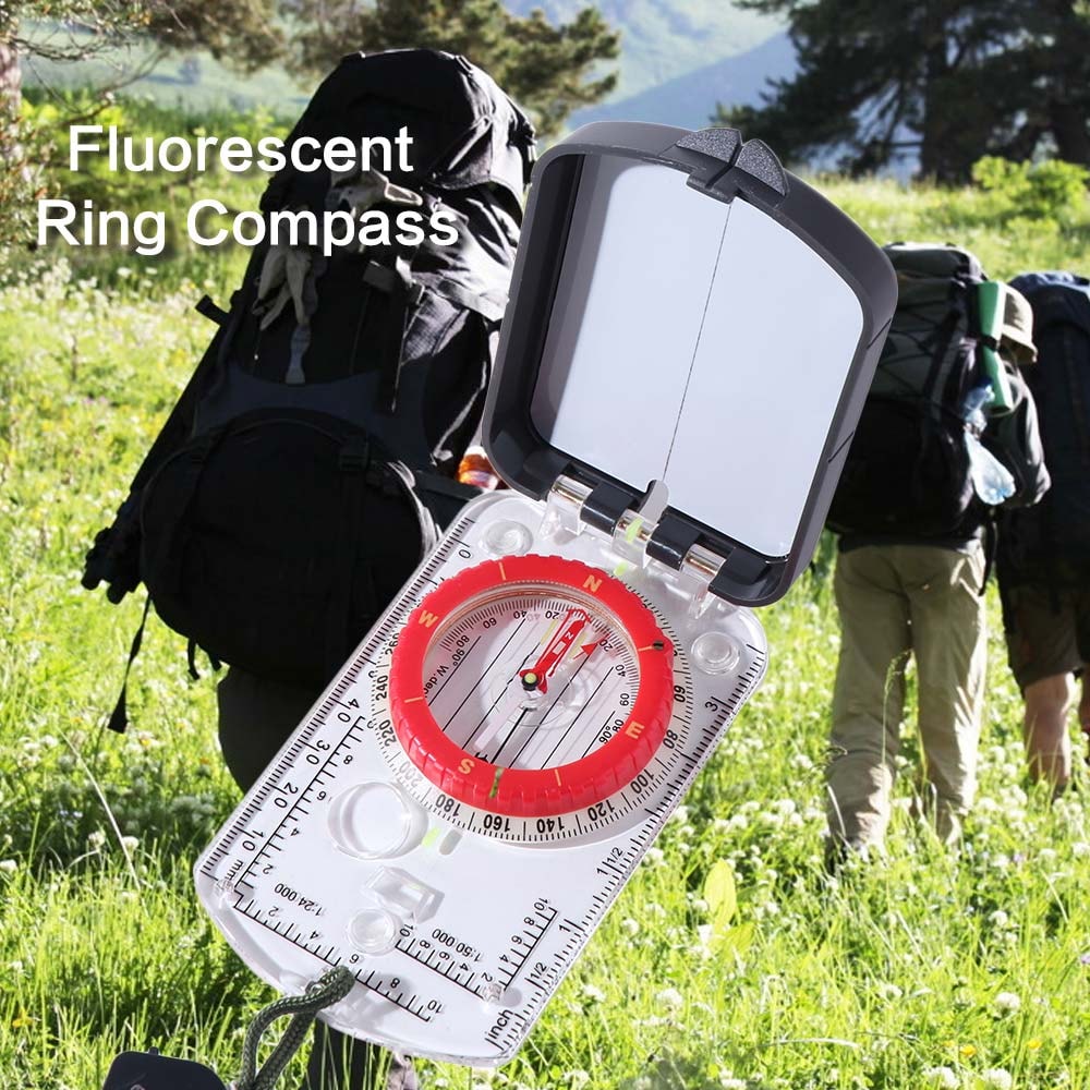 Lightweight Waterproof Camping Compass with LED Light and Adjustable Declination Base