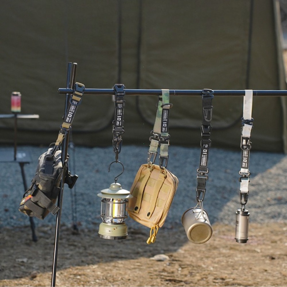 Tactical MOLLE Hanging Strap Organizer with Carabiner Clips for Camping Hiking Gear