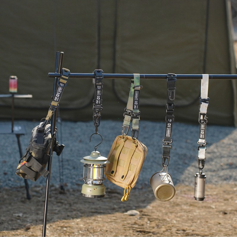 Tactical MOLLE Hanging Strap Organizer with Carabiner Clips for Camping Hiking Gear
