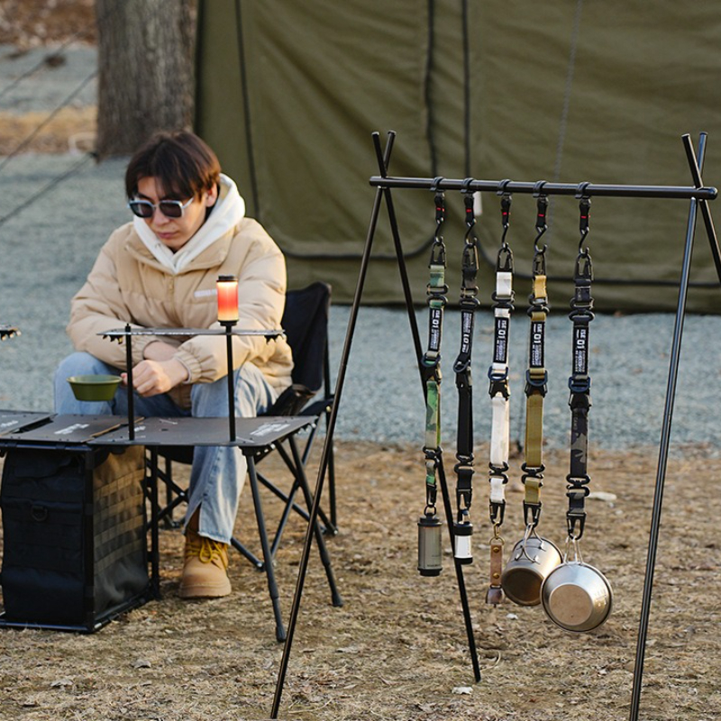 Tactical MOLLE Hanging Strap Organizer with Carabiner Clips for Camping Hiking Gear