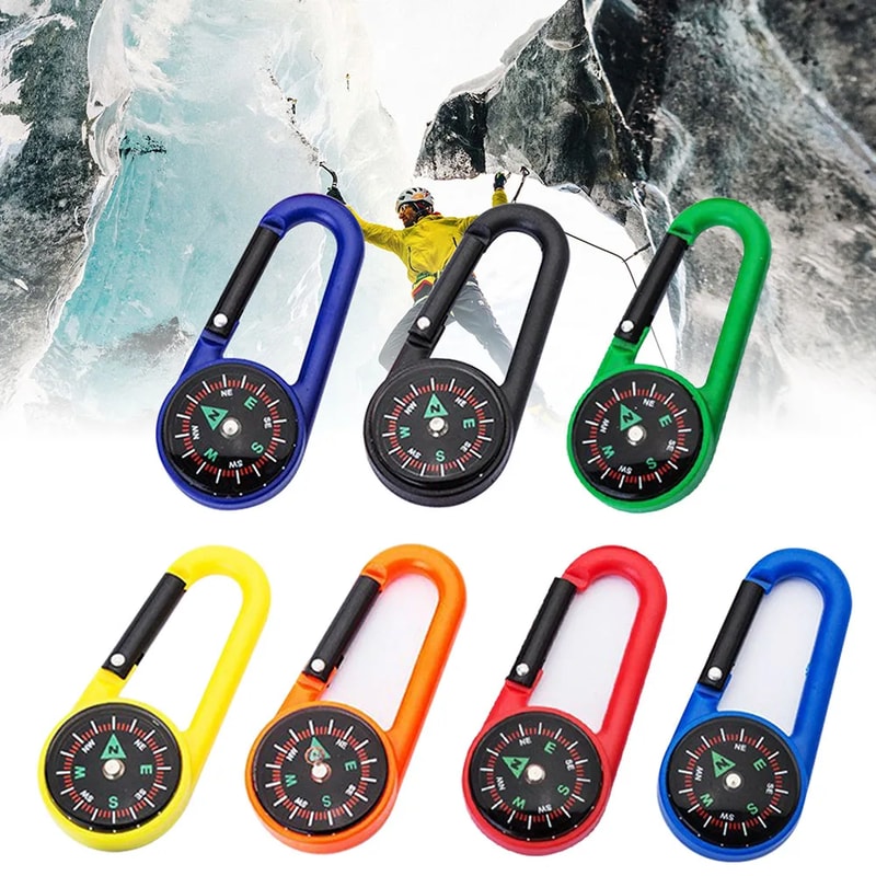 Mini Compass Carabiner Keychain for Hiking Survival Gear Outdoor Navigation Tool