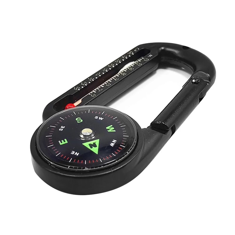 Mini Survival Compass Keychain with Thermometer and Carabiner Clip for Camping Hiking Gear