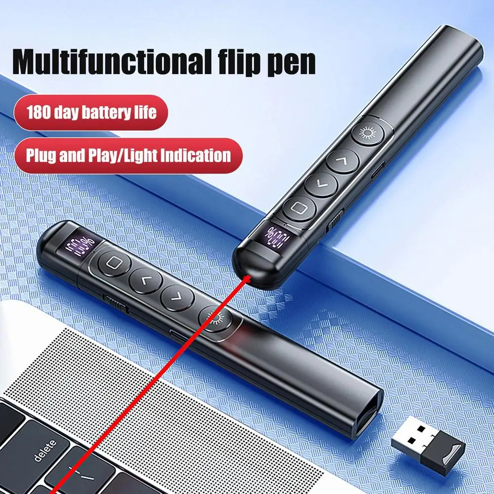 Wireless Presentation Clicker with Hyperlink Control and Red Laser Pointer for PowerPoint Slides