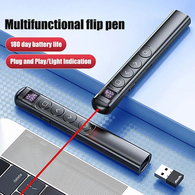 Wireless Presentation Clicker with Hyperlink Control and Red Laser Pointer for PowerPoint Slides