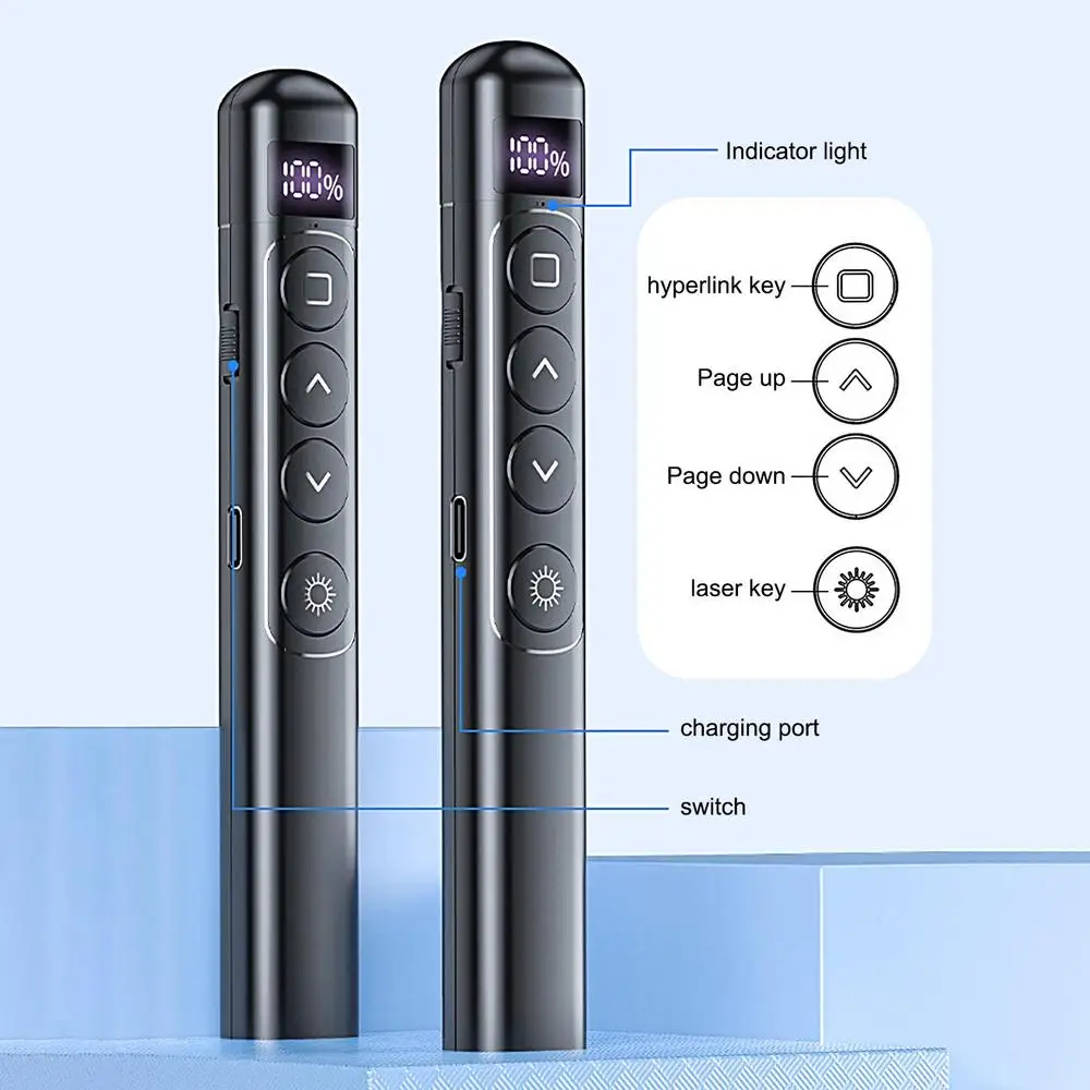 Wireless Presentation Clicker with Hyperlink Control and Red Laser Pointer for PowerPoint Slides