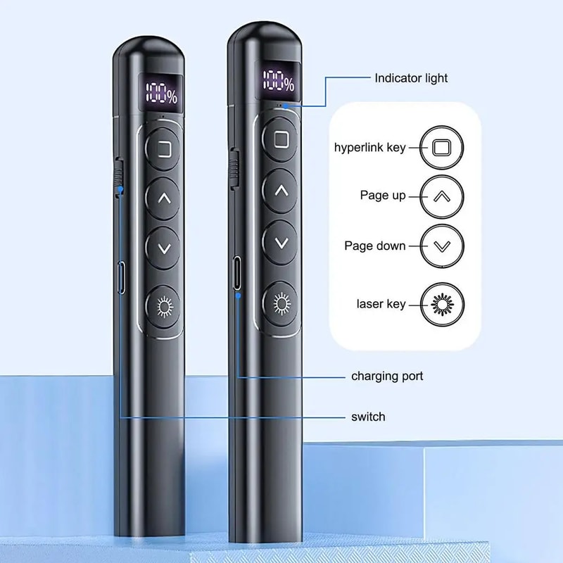 Wireless Presentation Clicker with Hyperlink Control and Red Laser Pointer for PowerPoint Slides