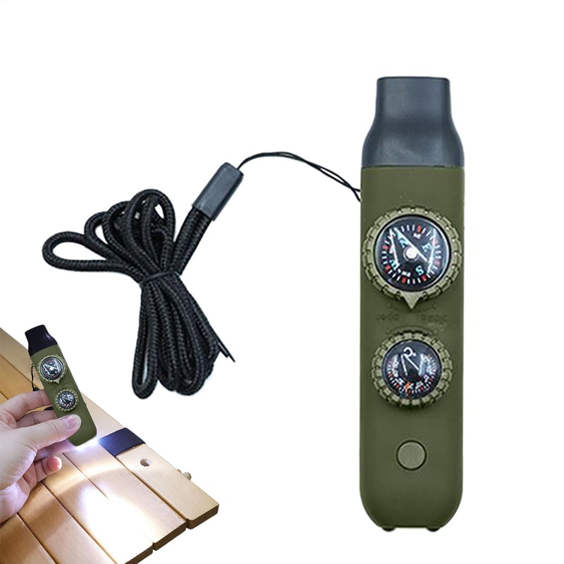Emergency Survival Whistle with LED Compass and Thermometer for Hiking Camping Safety Gear