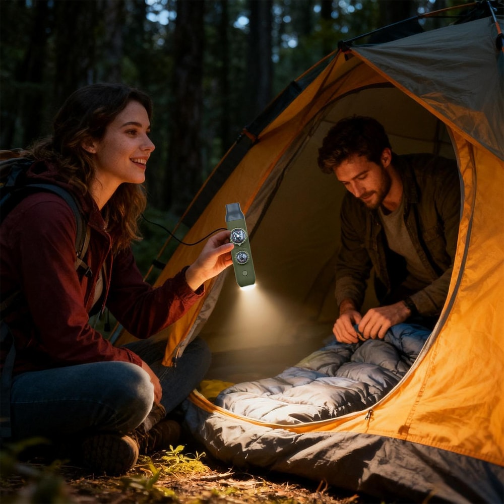 Emergency Survival Whistle with LED Compass and Thermometer for Hiking Camping Safety Gear
