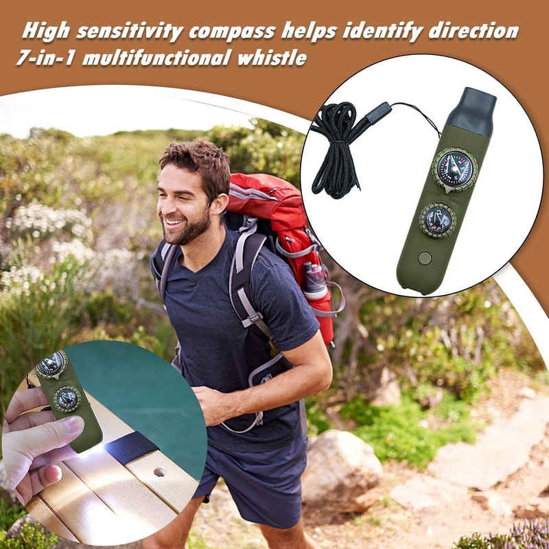 Emergency Survival Whistle with LED Compass and Thermometer for Hiking Camping Safety Gear