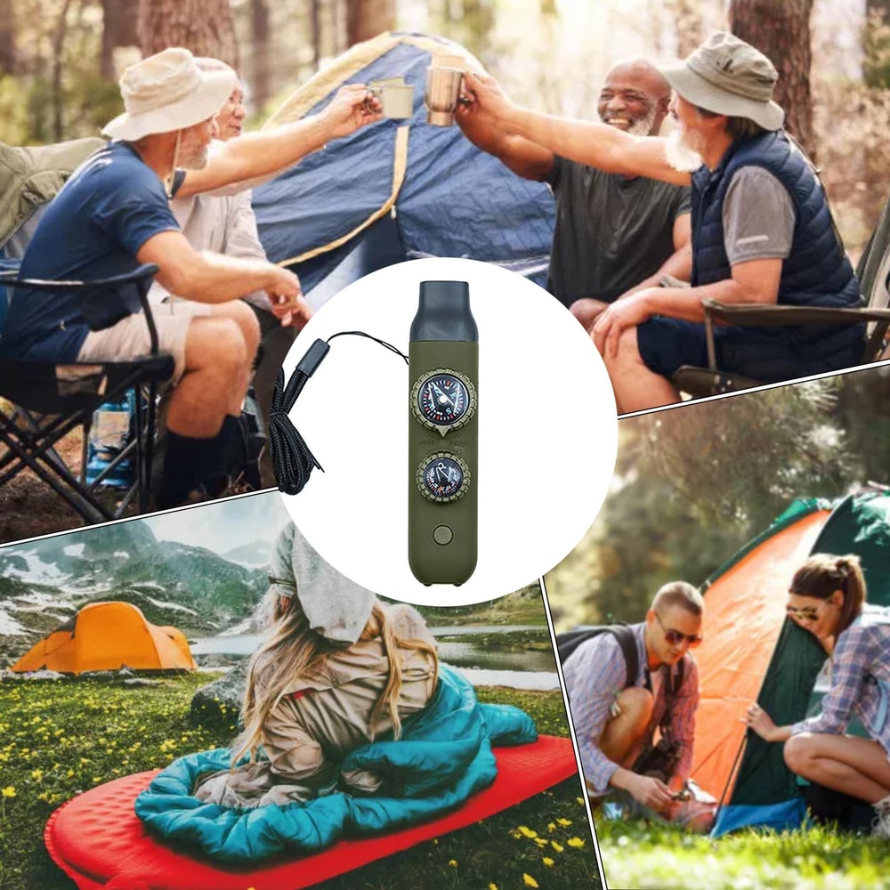 Emergency Survival Whistle with LED Compass and Thermometer for Hiking Camping Safety Gear