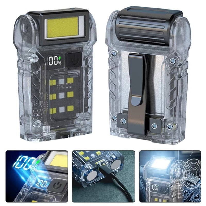 USB Rechargeable Mini LED Flashlight with Magnetic Base and COB Work Light