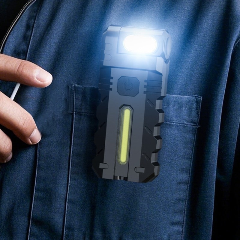 USB Rechargeable Mini LED Flashlight with Magnetic Base and COB Work Light