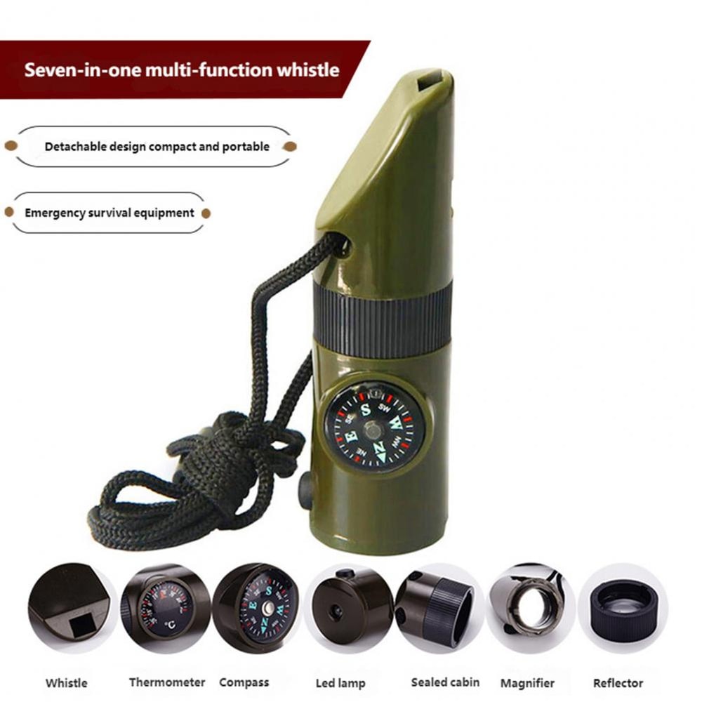 All-in-One Emergency Survival Whistle Compass Tool for Hiking and Camping Safety