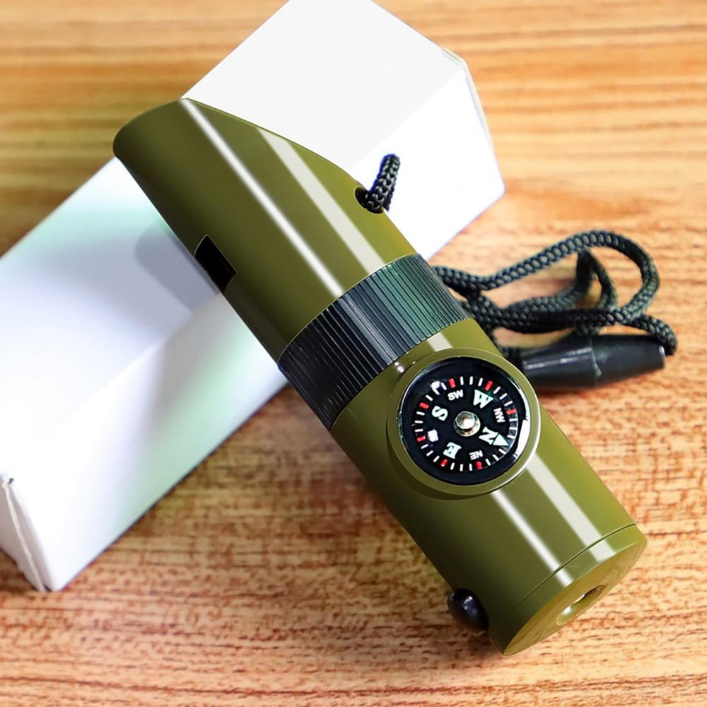 All-in-One Emergency Survival Whistle Compass Tool for Hiking and Camping Safety