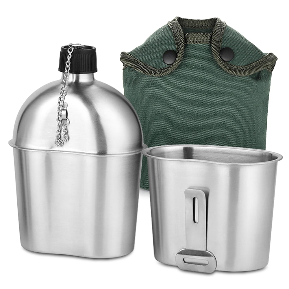 Stainless Steel Camping Canteen Cup Set Tactical Mess Kit with Cover for Hiking and Backpacking
