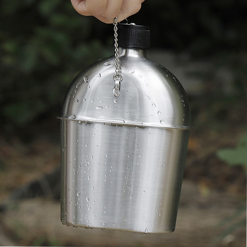 Stainless Steel Camping Canteen Cup Set Tactical Mess Kit with Cover for Hiking and Backpacking