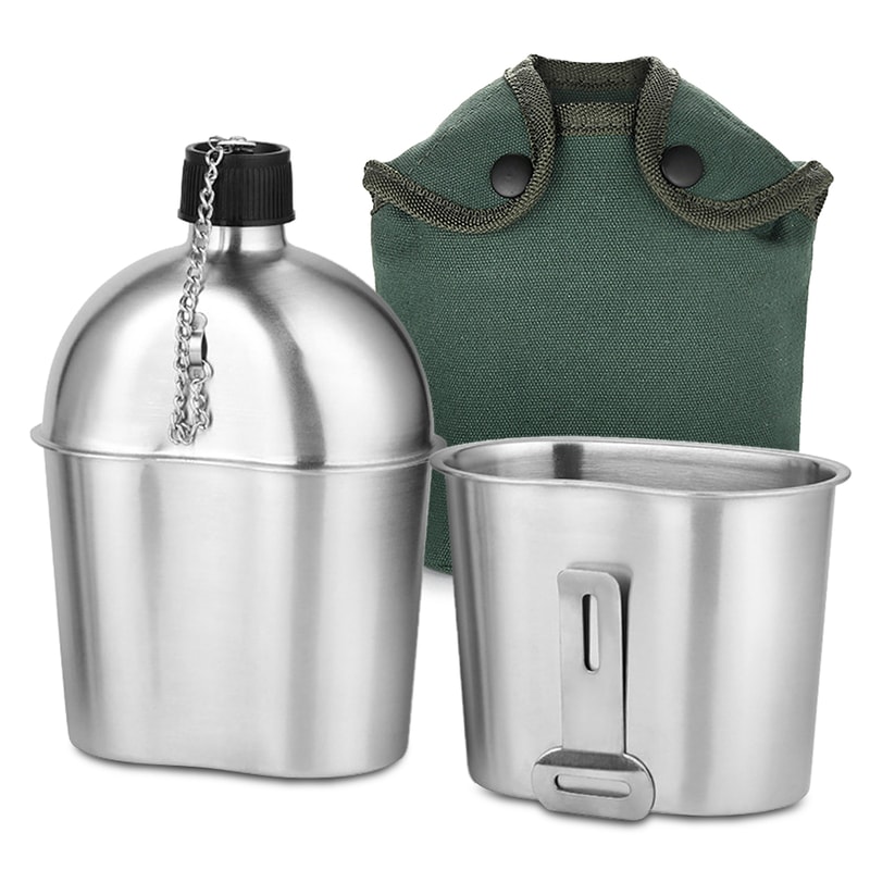 Stainless Steel Camping Canteen Cup Set Tactical Mess Kit with Cover for Hiking and Backpacking