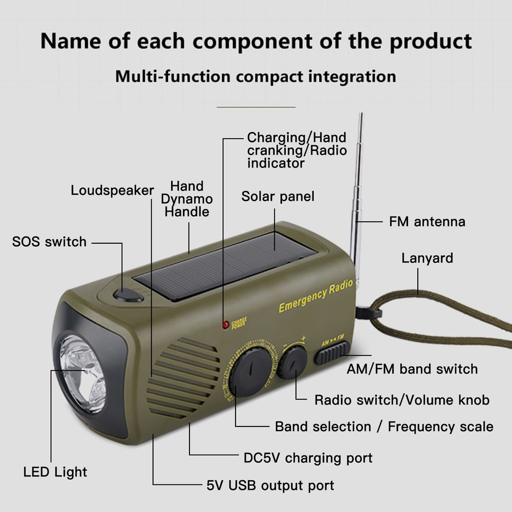 Emergency Solar Hand Crank Radio With Flashlight And Phone Charger Survival Kit 2
