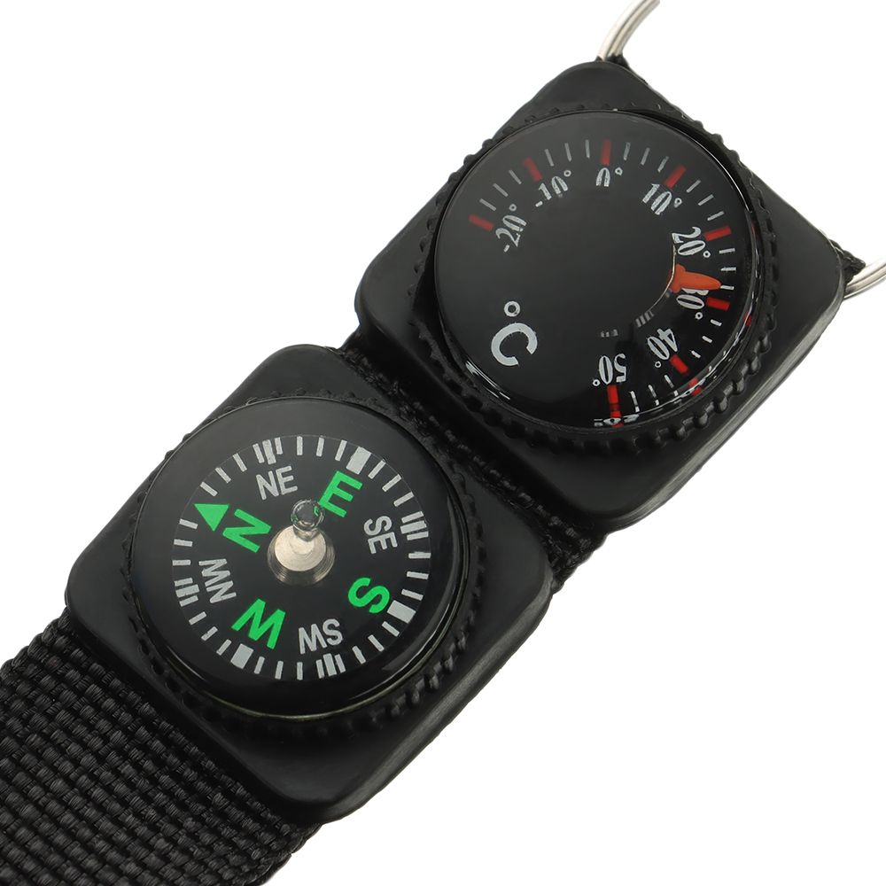Outdoor Survival Keychain with Compass Thermometer Carabiner Clip