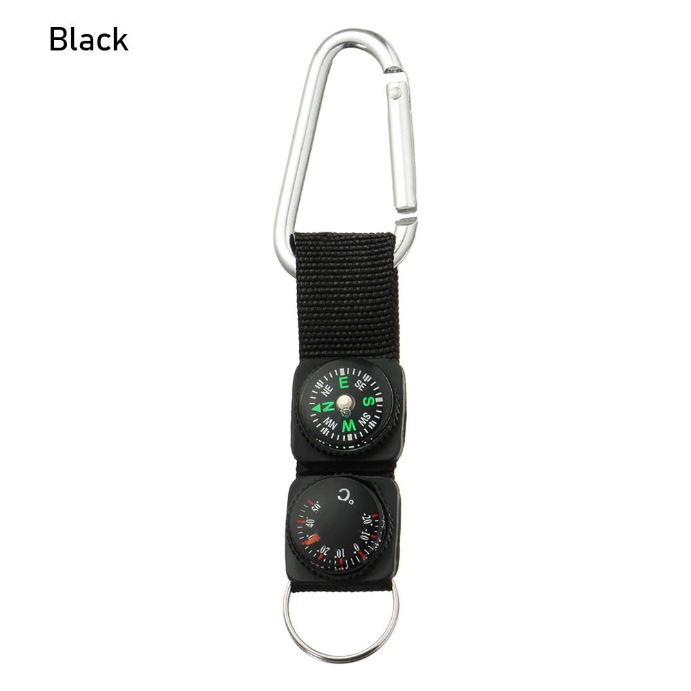 Outdoor Survival Keychain with Compass Thermometer Carabiner Clip