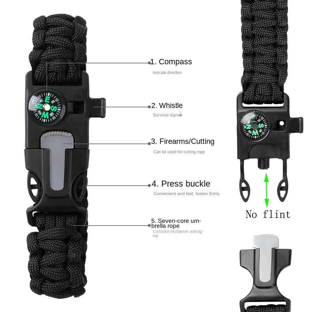 Survival Bracelet With Compass Whistle Paracord Emergency Kit For Outdoor Safety 1