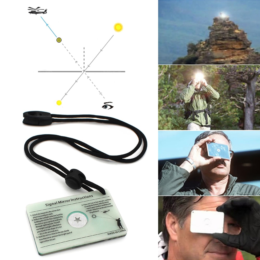 Emergency Survival Signal Mirror for Outdoor Rescue Hiking Kayak Marine Safety Tool