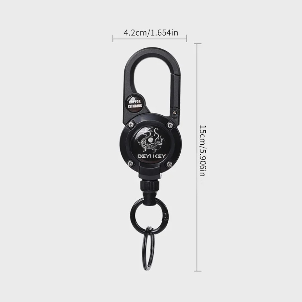 Portable Retractable Keychain with Compass and Steel Wire Carabiner Reel