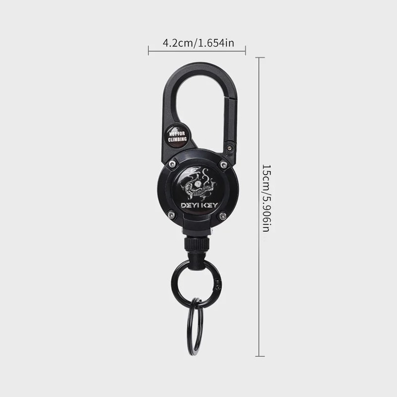 Portable Retractable Keychain with Compass and Steel Wire Carabiner Reel