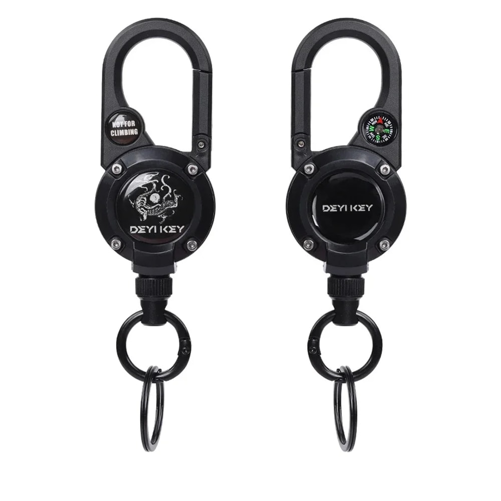 Portable Retractable Keychain with Compass and Steel Wire Carabiner Reel