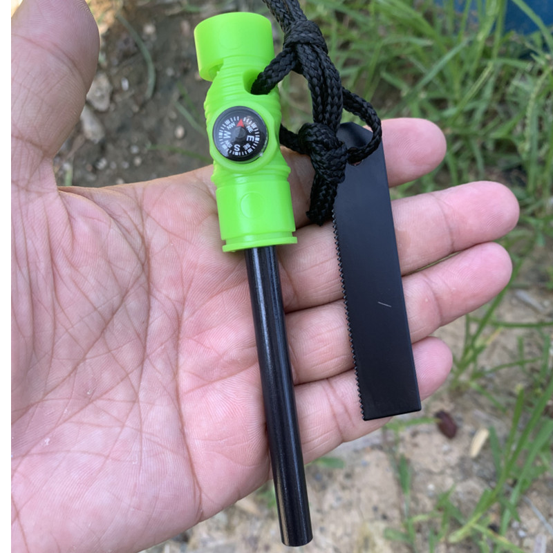 Survival Compass Fire Starter Kit Waterproof Magnesium Flint Emergency Tool