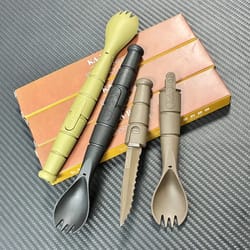 compact tactical cutlery set with fork spoon knife combo portable camping utensil set