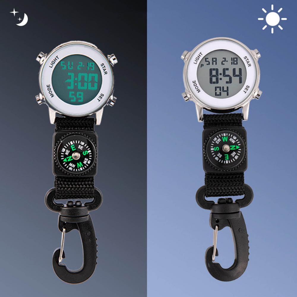 Vintage Carabiner Pocket Watch With Compass Waterproof Quartz Hiking Clip Watch 0