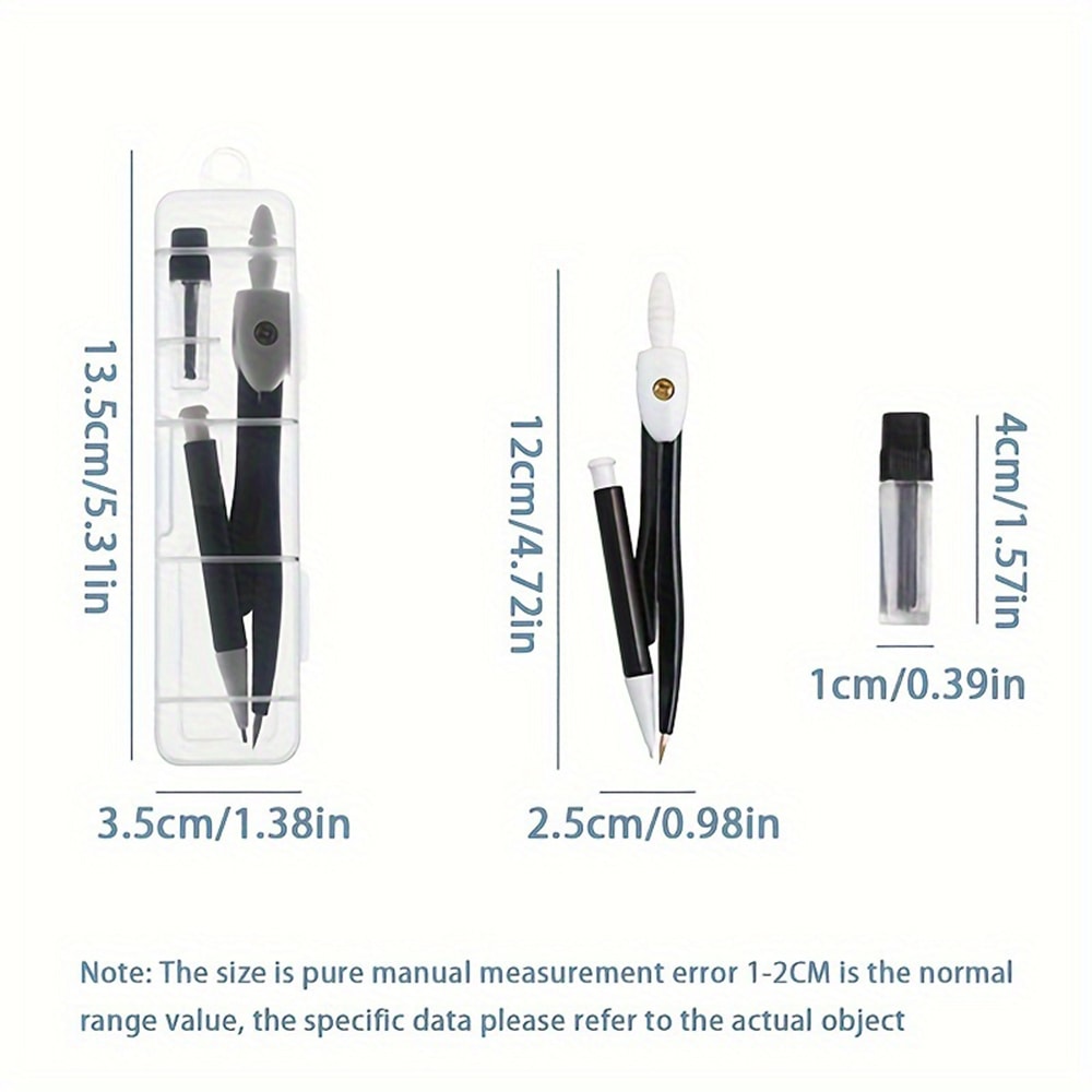 Minimalist Precision Drawing Compass Set for Students, Engineers and Geometry Drafting