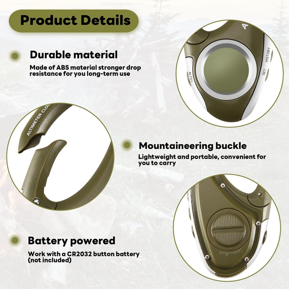 Electronic Altimeter Carabiner Altimeter Handheld Thermometer Outdoor Fishing Weather Forecast Mode Meter Outdoor Gadget