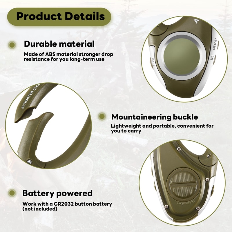 Electronic Altimeter Carabiner Altimeter Handheld Thermometer Outdoor Fishing Weather Forecast Mode Meter Outdoor Gadget