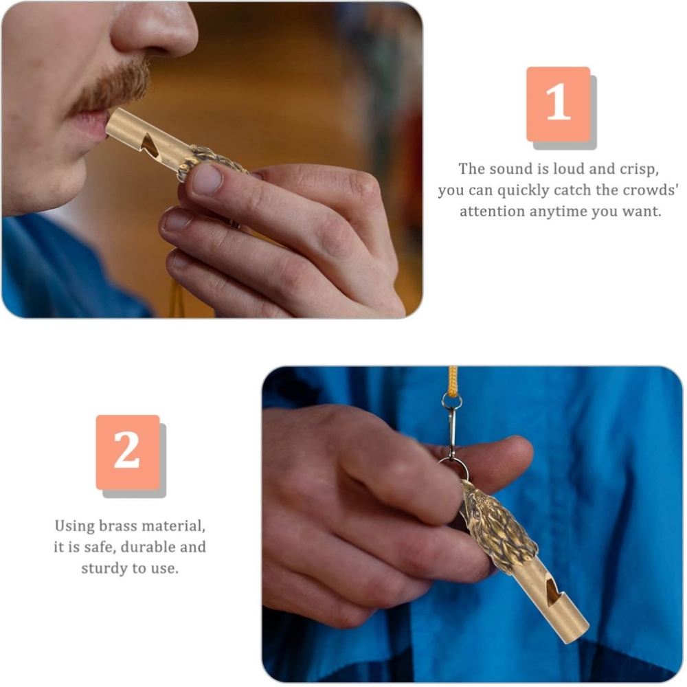 Solid Brass Emergency Whistle Keychain Loud Safety Survival Tool For Hiking Camping 1