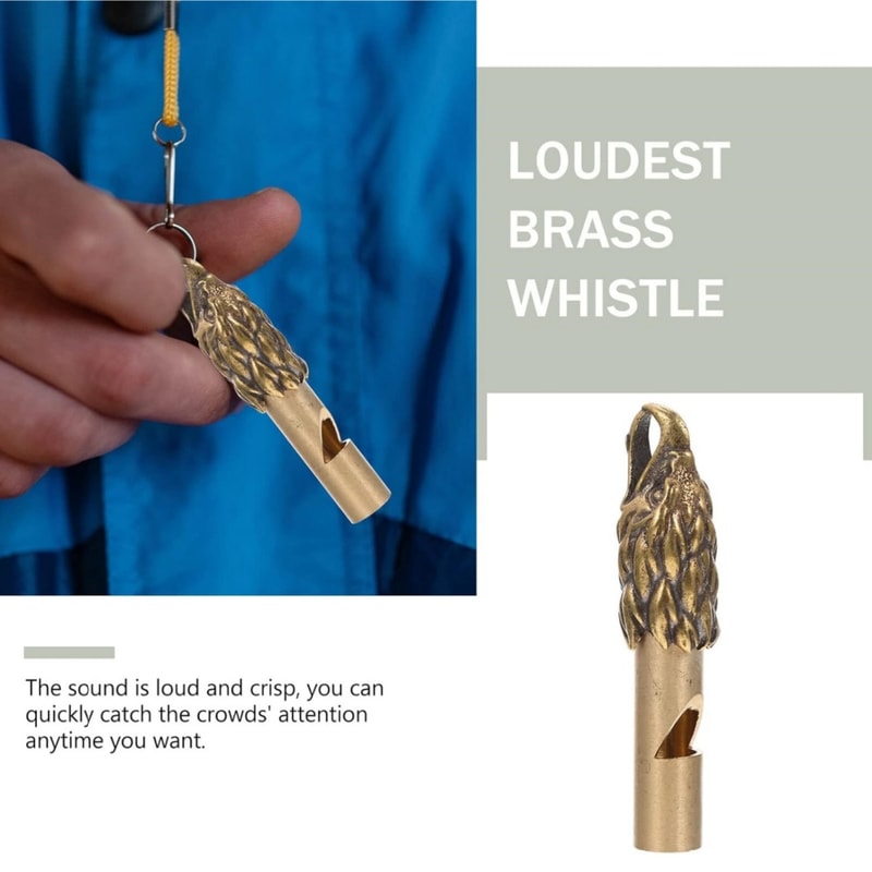 Solid Brass Emergency Whistle Keychain Loud Safety Survival Tool For Hiking Camping 2