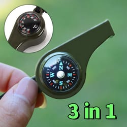 emergency survival whistle with compass thermometer keychain for hiking camping safety